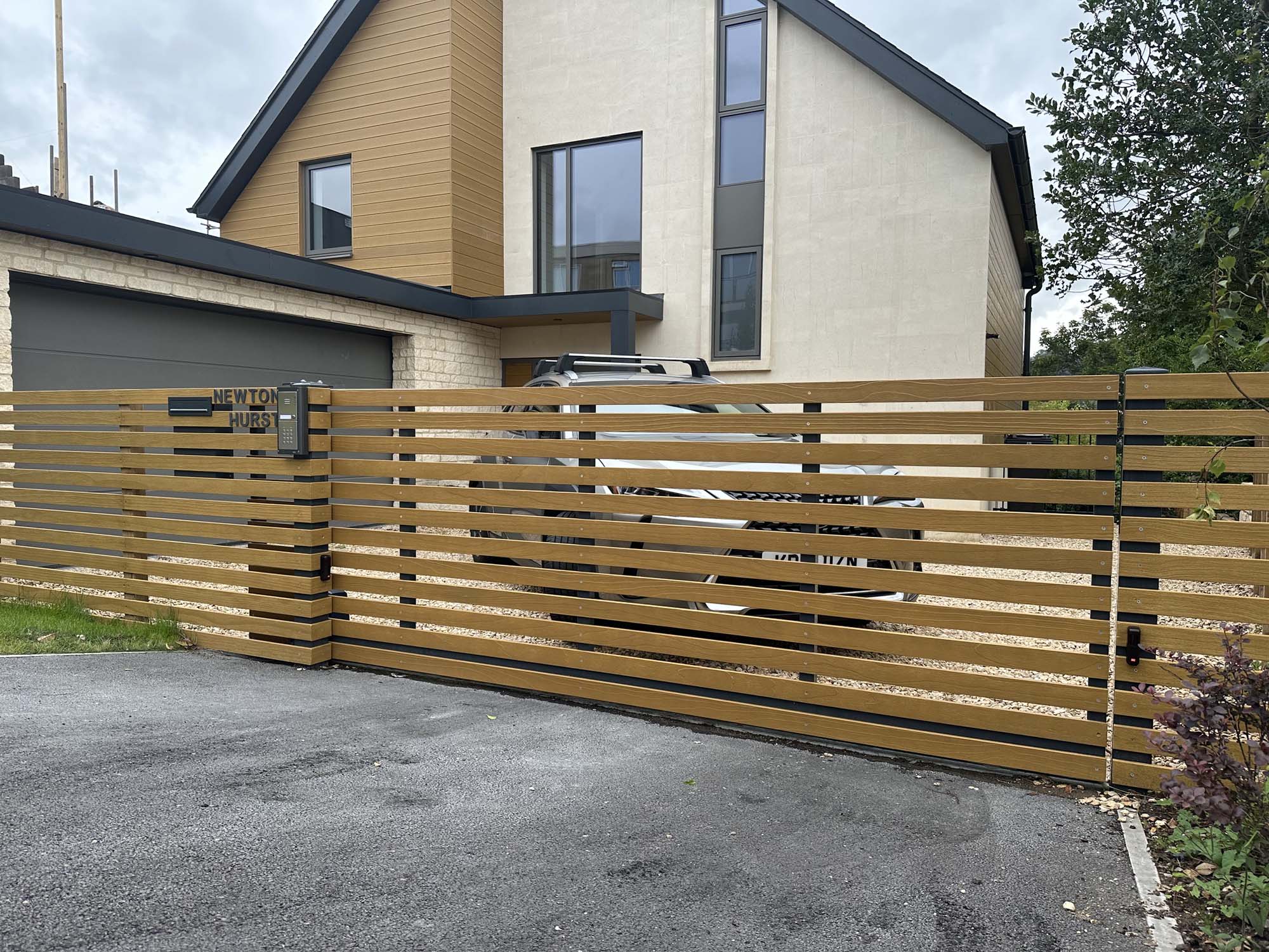 Horizontal wooden panel fence