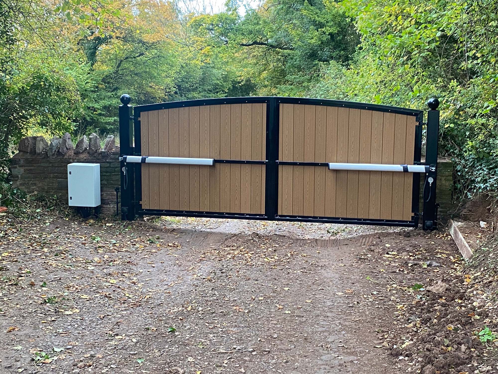 Large wooden and metal gates