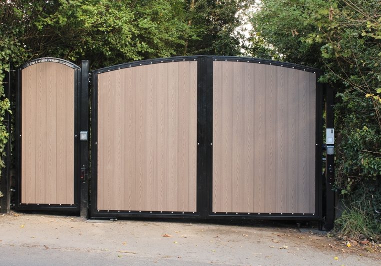 black and light wood gates